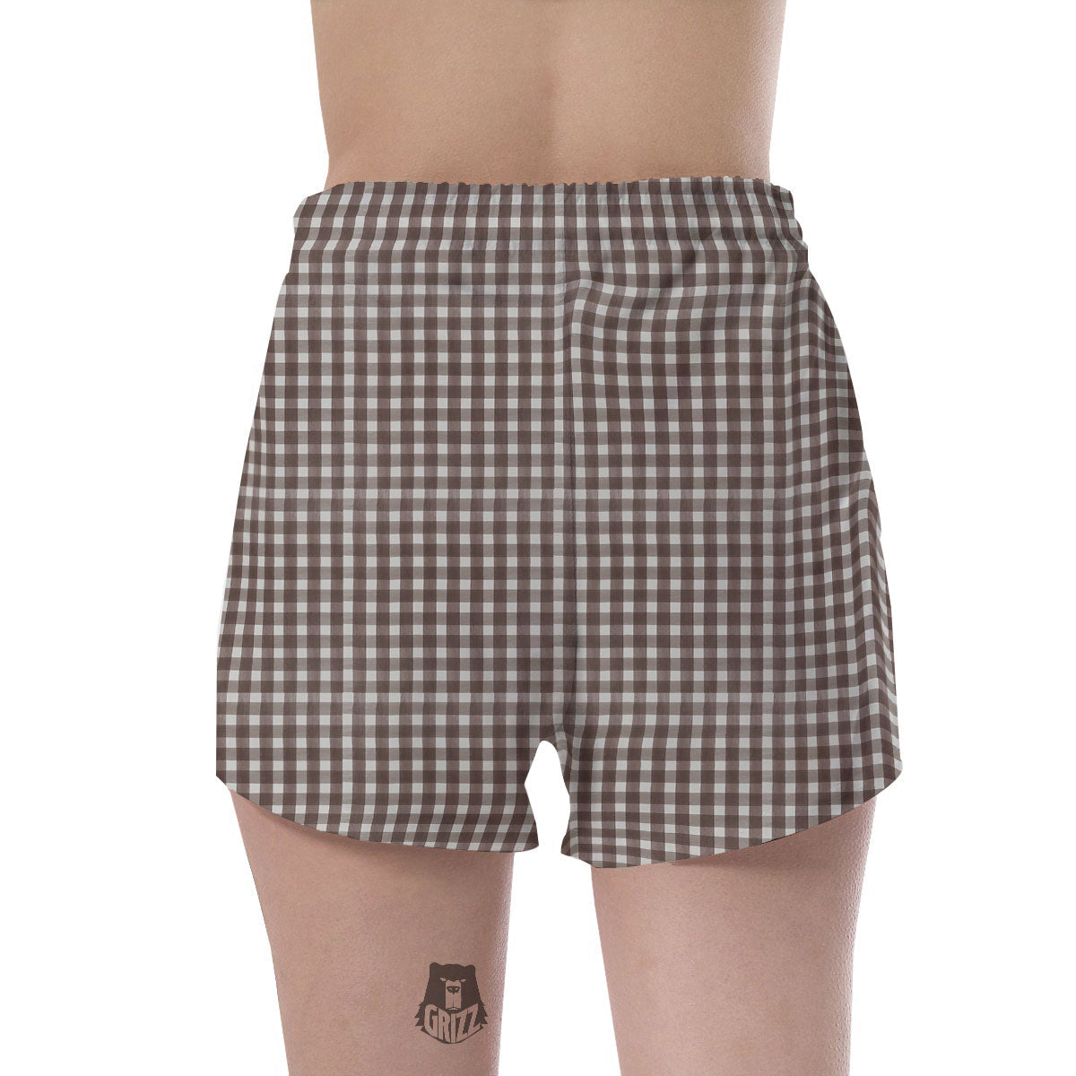 White And Brown Doodle Check Print Pattern Women's Shorts-grizzshop
