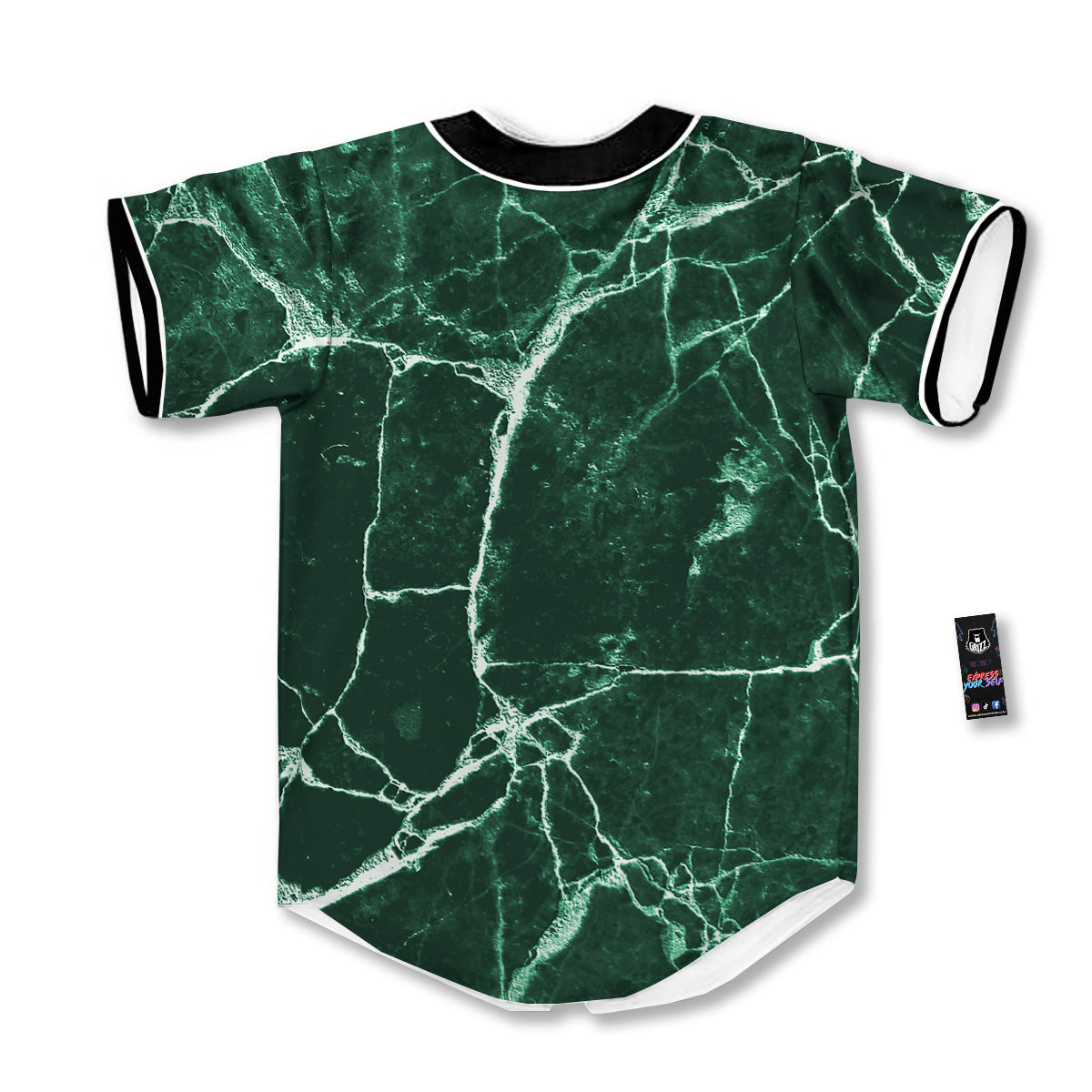 White And Dark Green Marble Texture Print Baseball Jersey-grizzshop