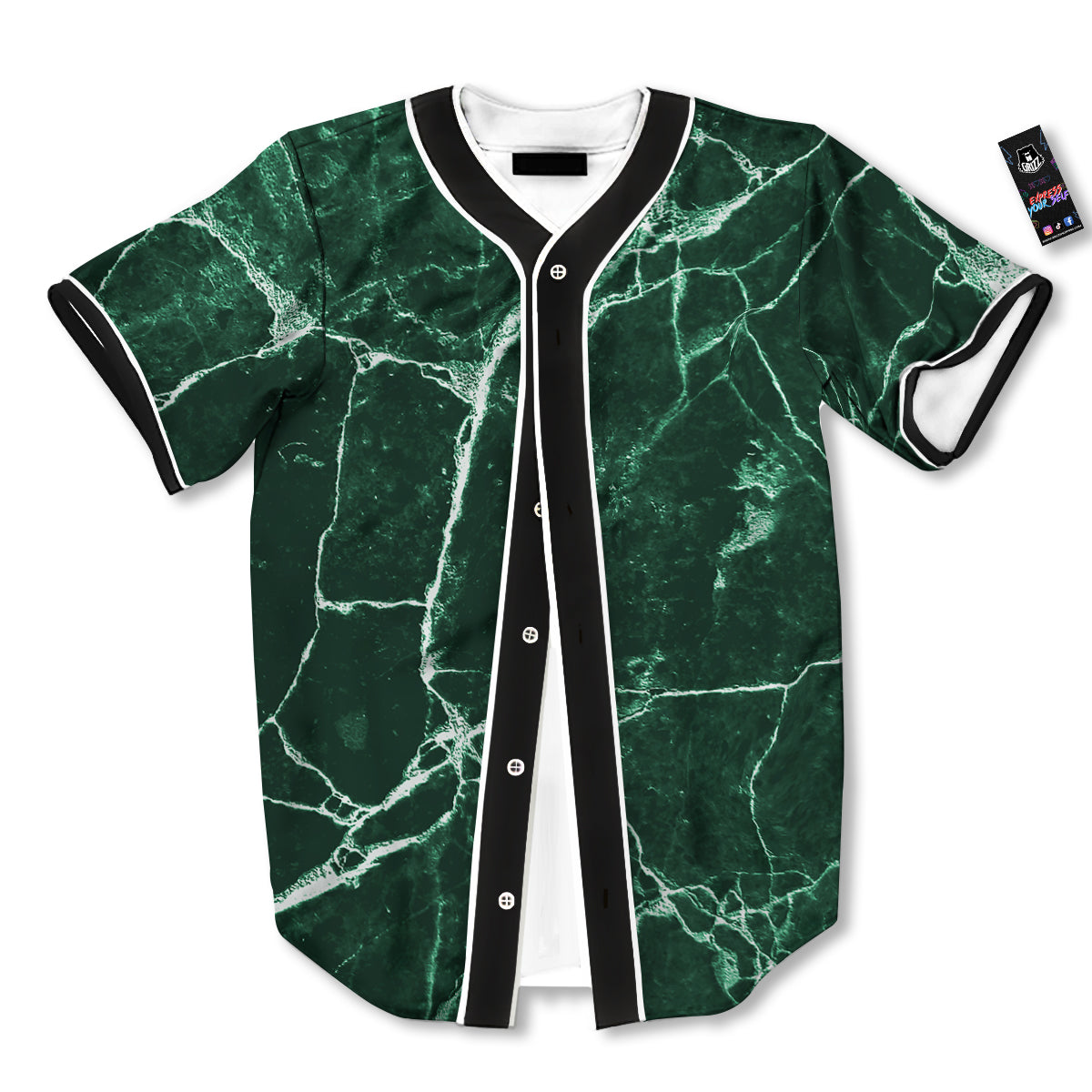 White And Dark Green Marble Texture Print Baseball Jersey-grizzshop