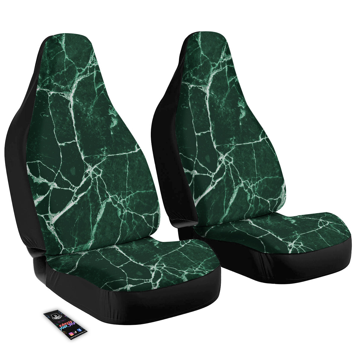 White And Dark Green Marble Texture Print Car Seat Covers-grizzshop