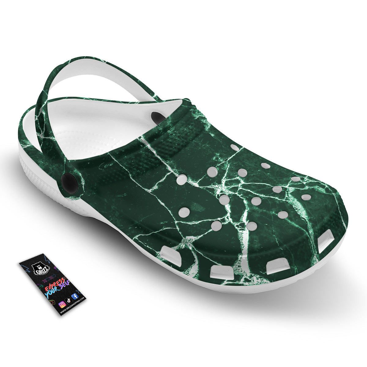 White And Dark Green Marble Texture Print Clog-grizzshop