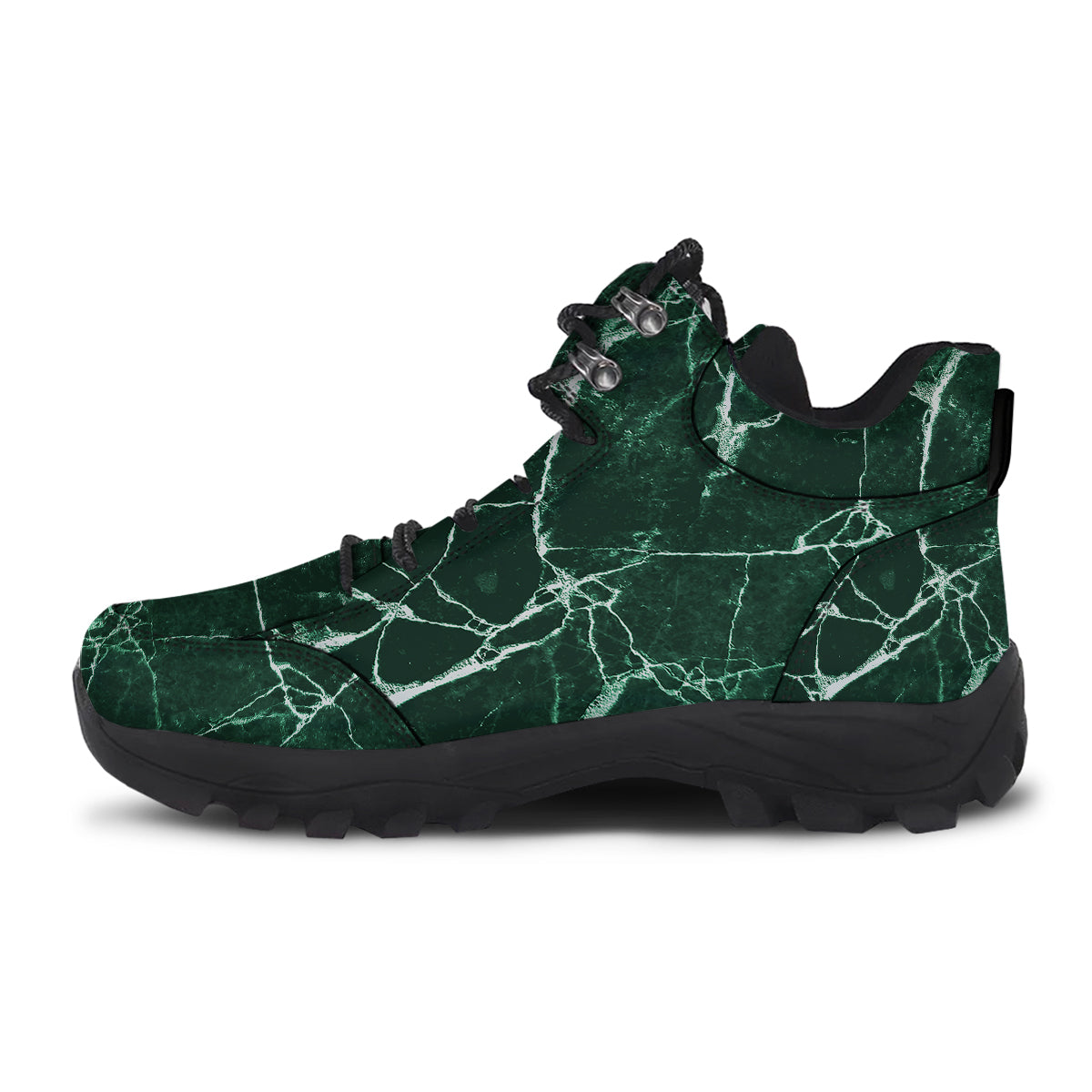 White And Dark Green Marble Texture Print Hiking Shoes-grizzshop