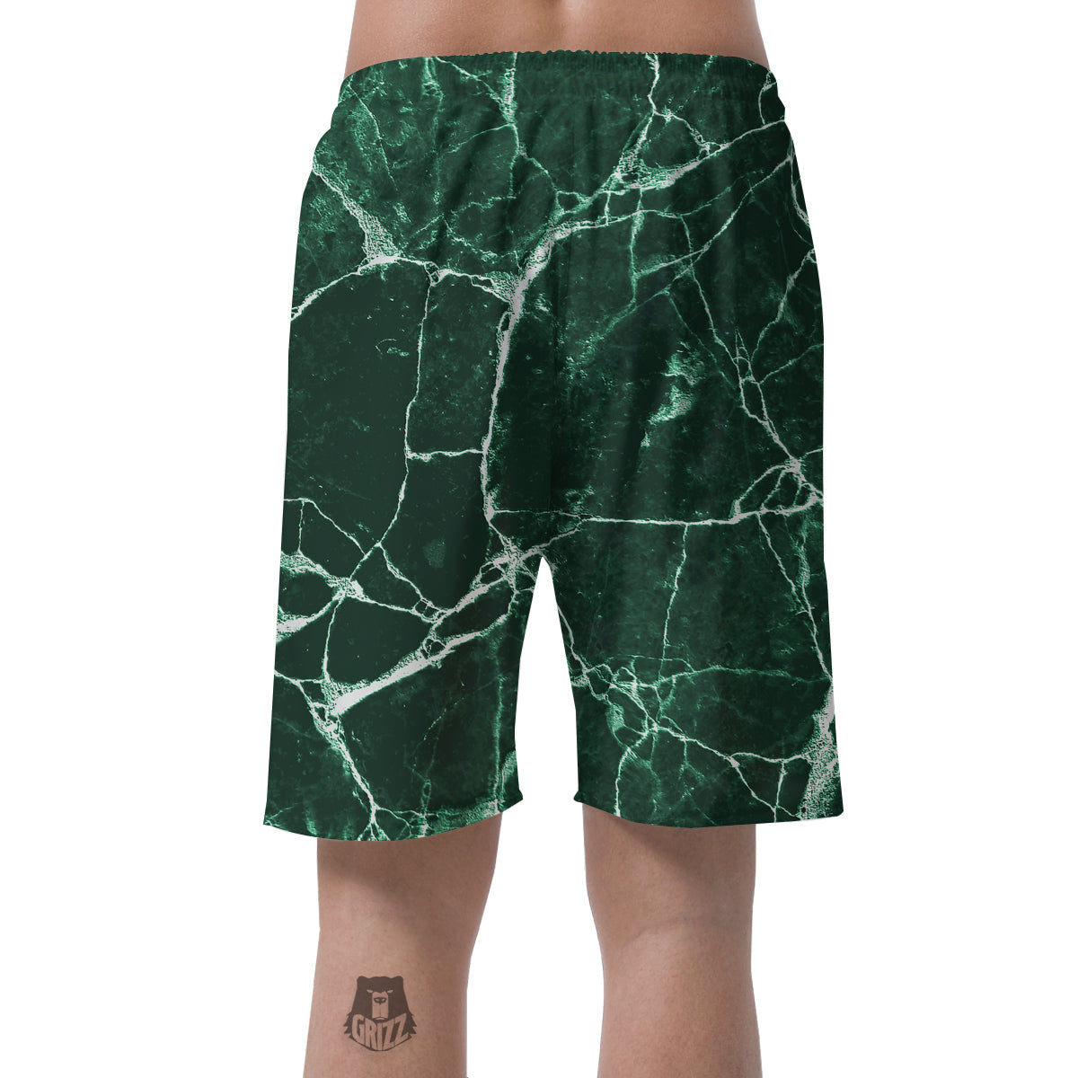 White And Dark Green Marble Texture Print Men's Shorts-grizzshop