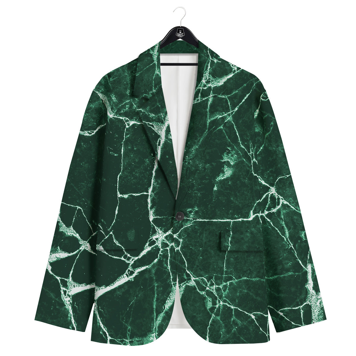 White And Dark Green Marble Texture Print Men's Sport Coat-grizzshop