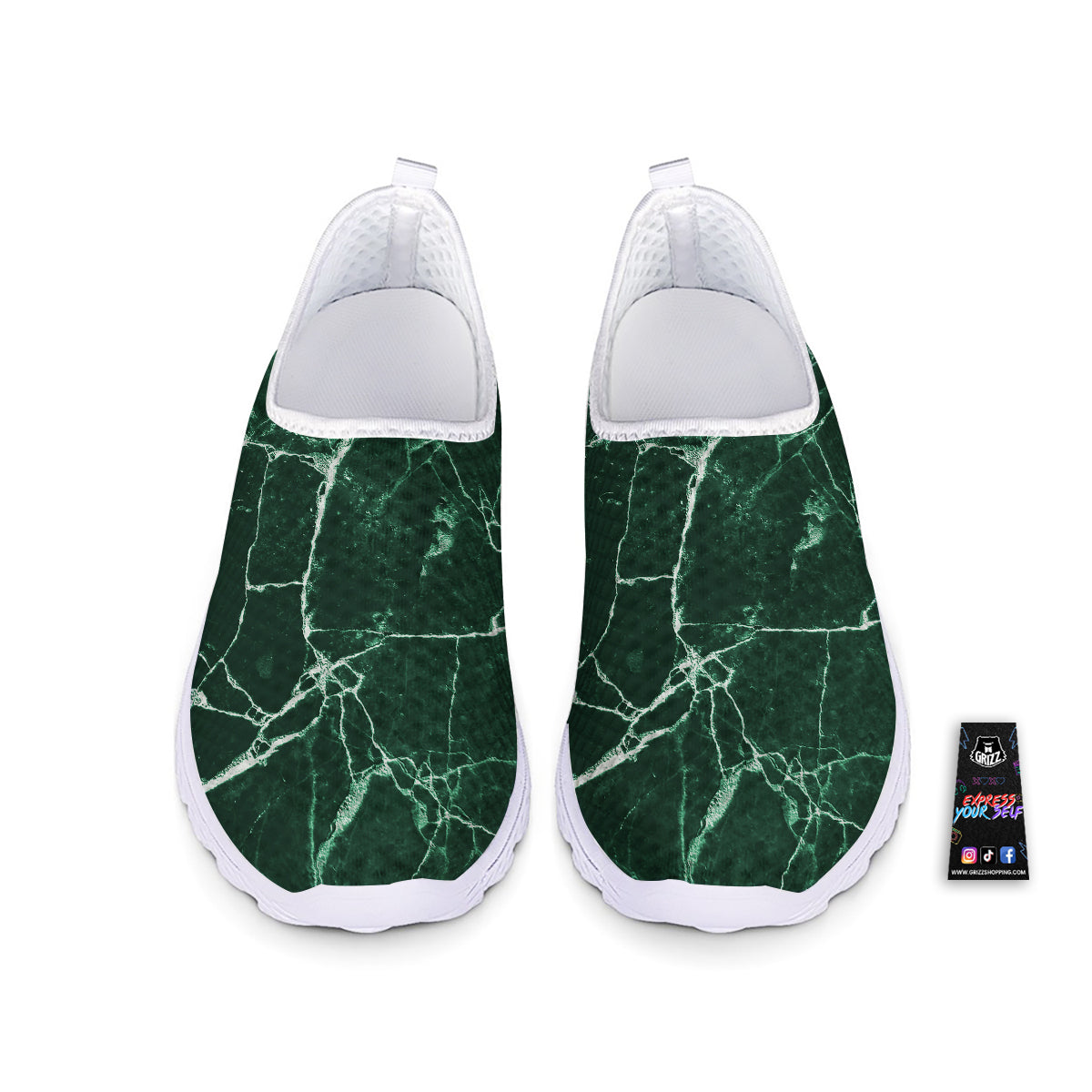 White And Dark Green Marble Texture Print Nurse Shoes-grizzshop