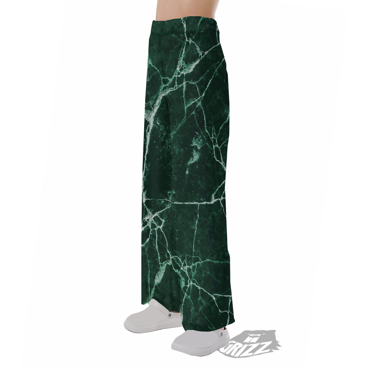 White And Dark Green Marble Texture Print Pajama Pants-grizzshop