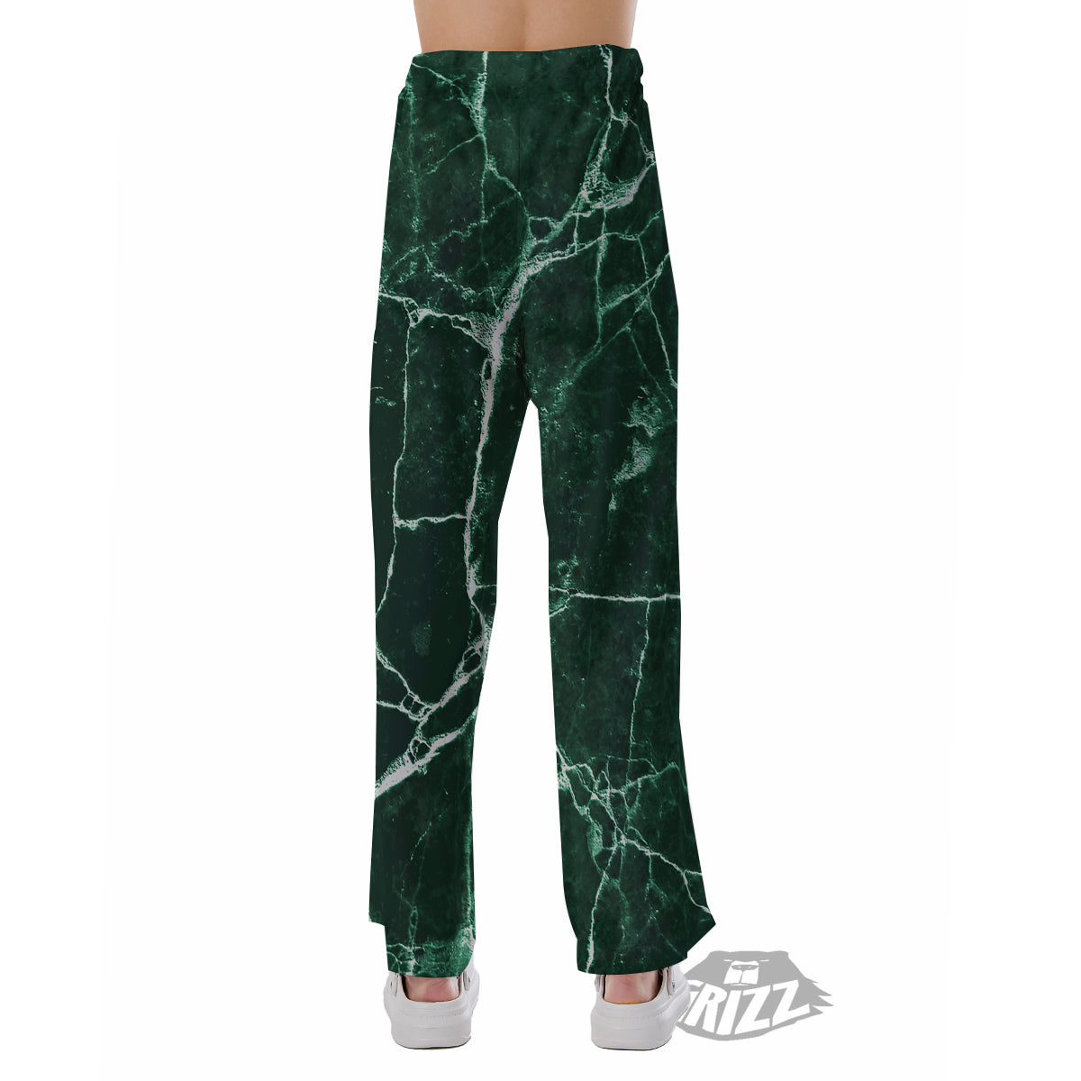 White And Dark Green Marble Texture Print Pajama Pants-grizzshop