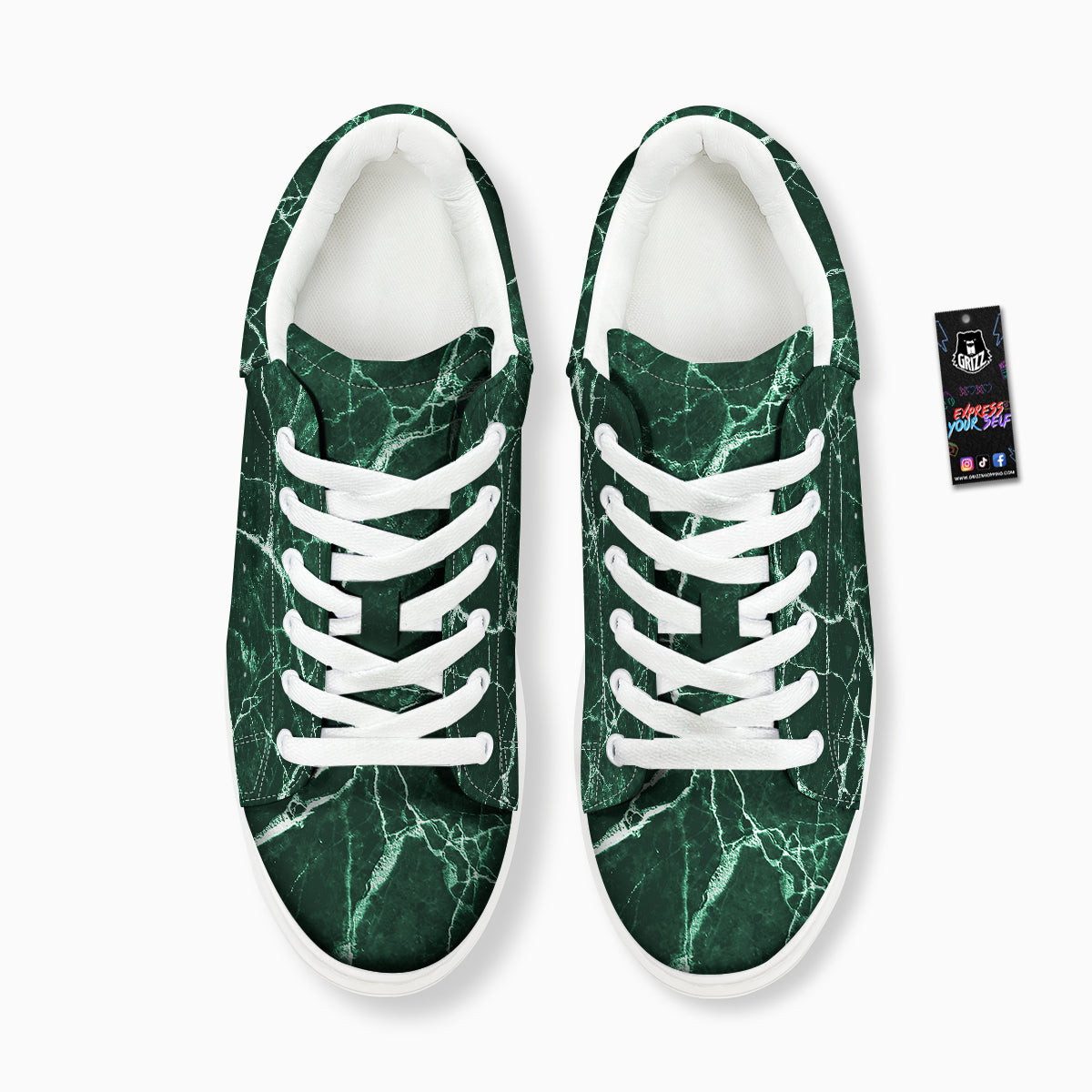 White And Dark Green Marble Texture Print Platform Shoes-grizzshop