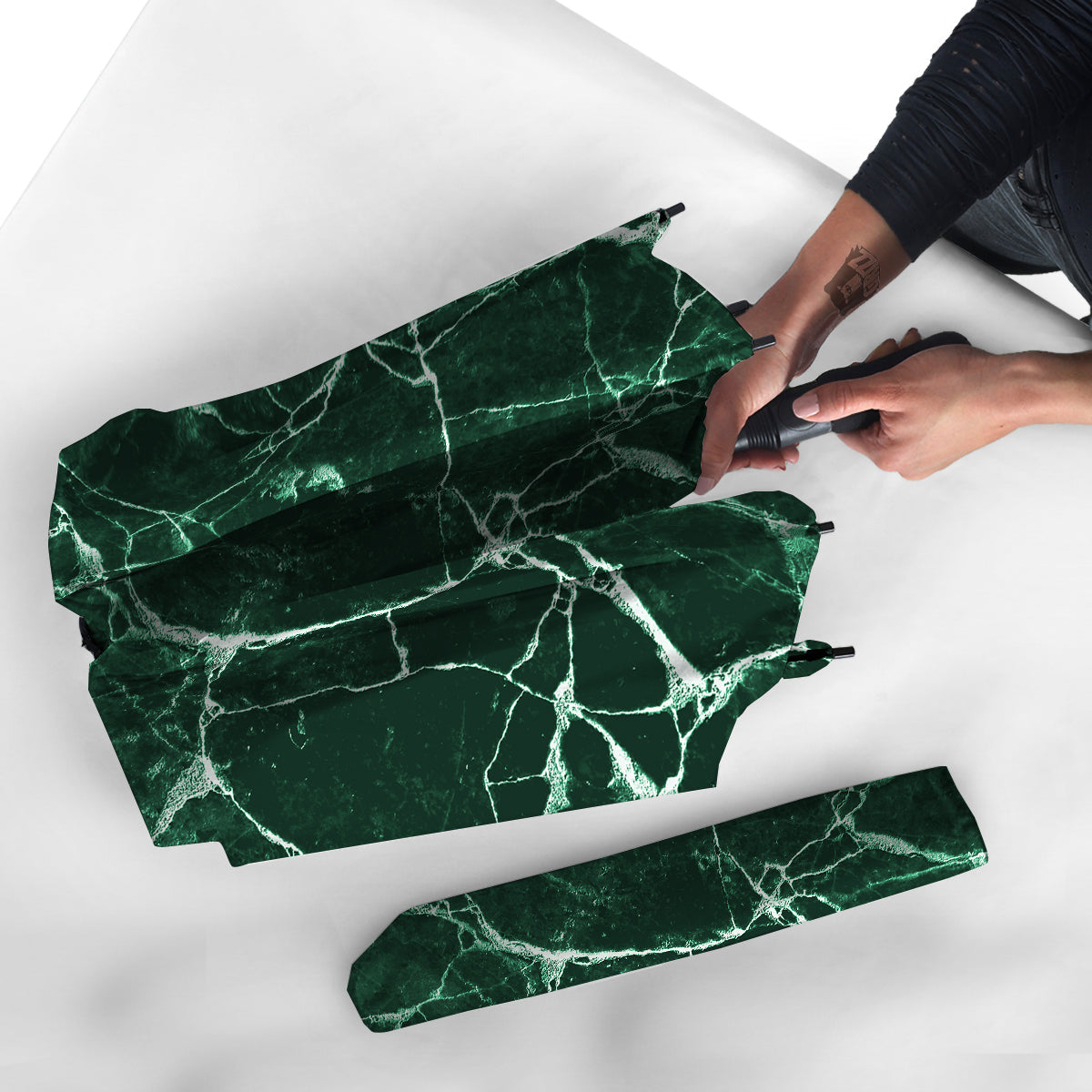 White And Dark Green Marble Texture Print Umbrella-grizzshop