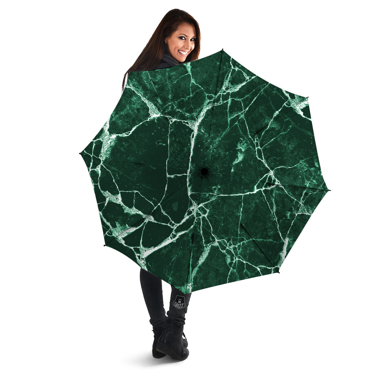 White And Dark Green Marble Texture Print Umbrella-grizzshop