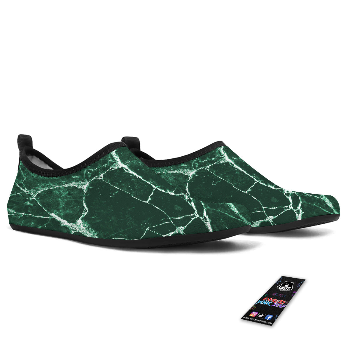 White And Dark Green Marble Texture Print Water Shoes-grizzshop
