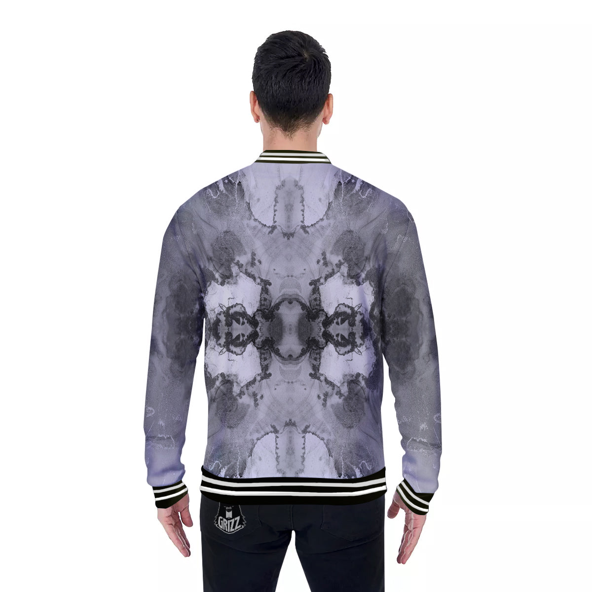 White And Dark Grey Marble Print Pattern Baseball Jacket-grizzshop