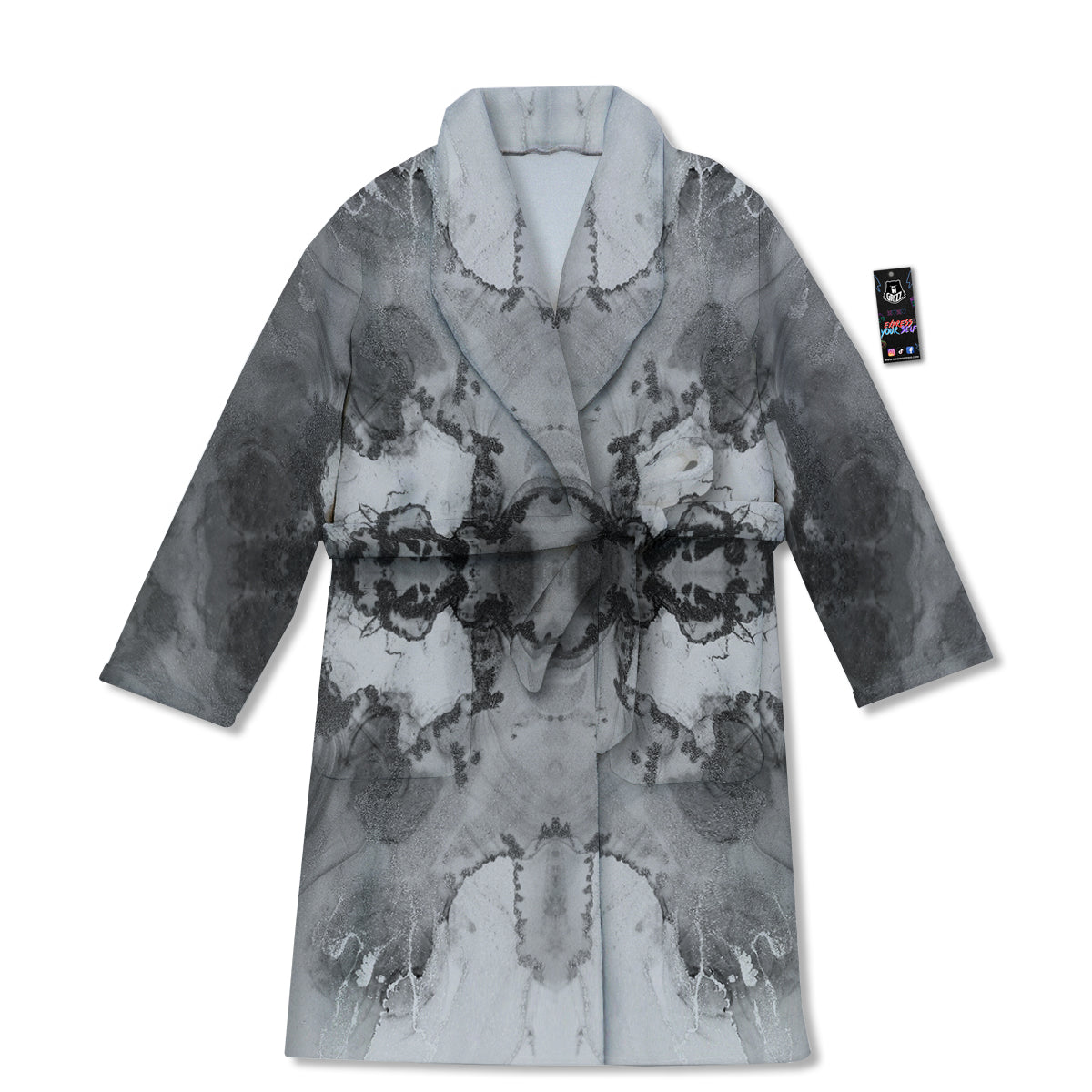 White And Dark Grey Marble Print Pattern Bathrobe-grizzshop