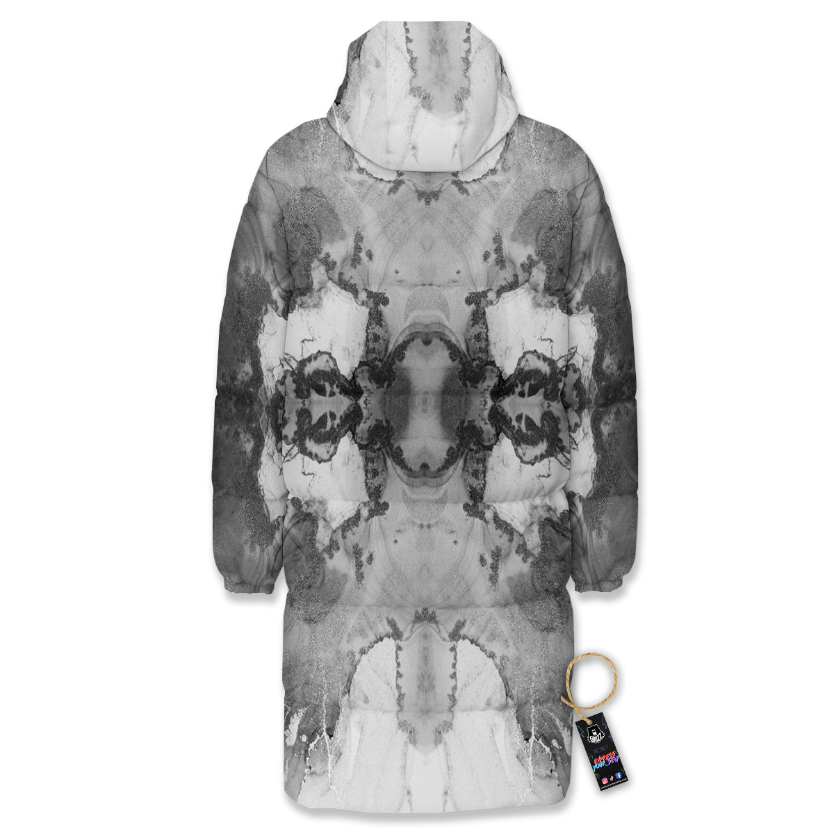 White And Dark Grey Marble Print Pattern Long Down Jacket-grizzshop
