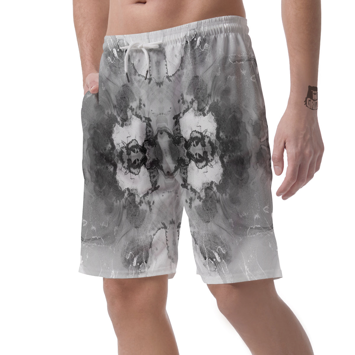 White And Dark Grey Marble Print Pattern Men's Shorts-grizzshop