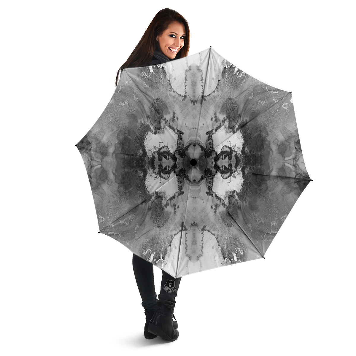 White And Dark Grey Marble Print Pattern Umbrella-grizzshop