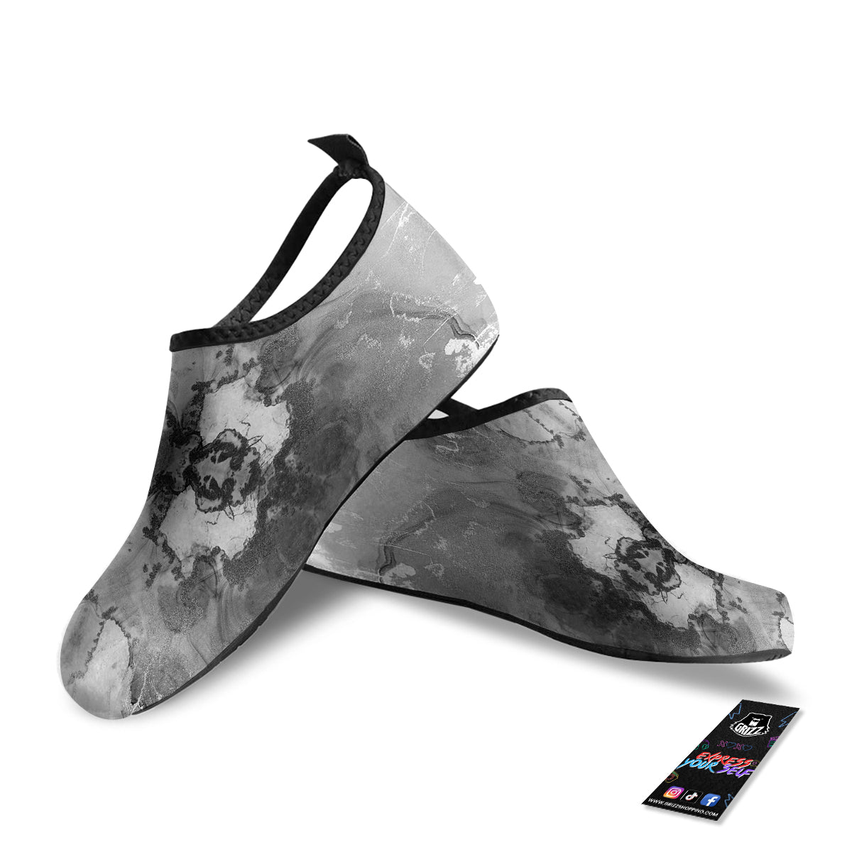 White And Dark Grey Marble Print Pattern Water Shoes-grizzshop