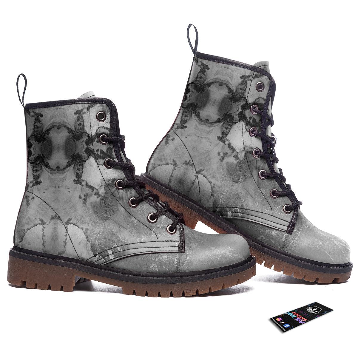White And Dark Grey Marble Print Pattern Work Boots-grizzshop