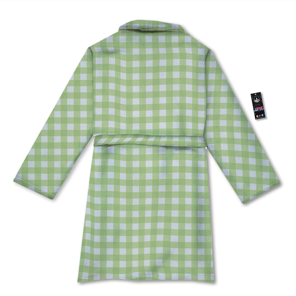 White And Green Check Print Pattern Bathrobe-grizzshop