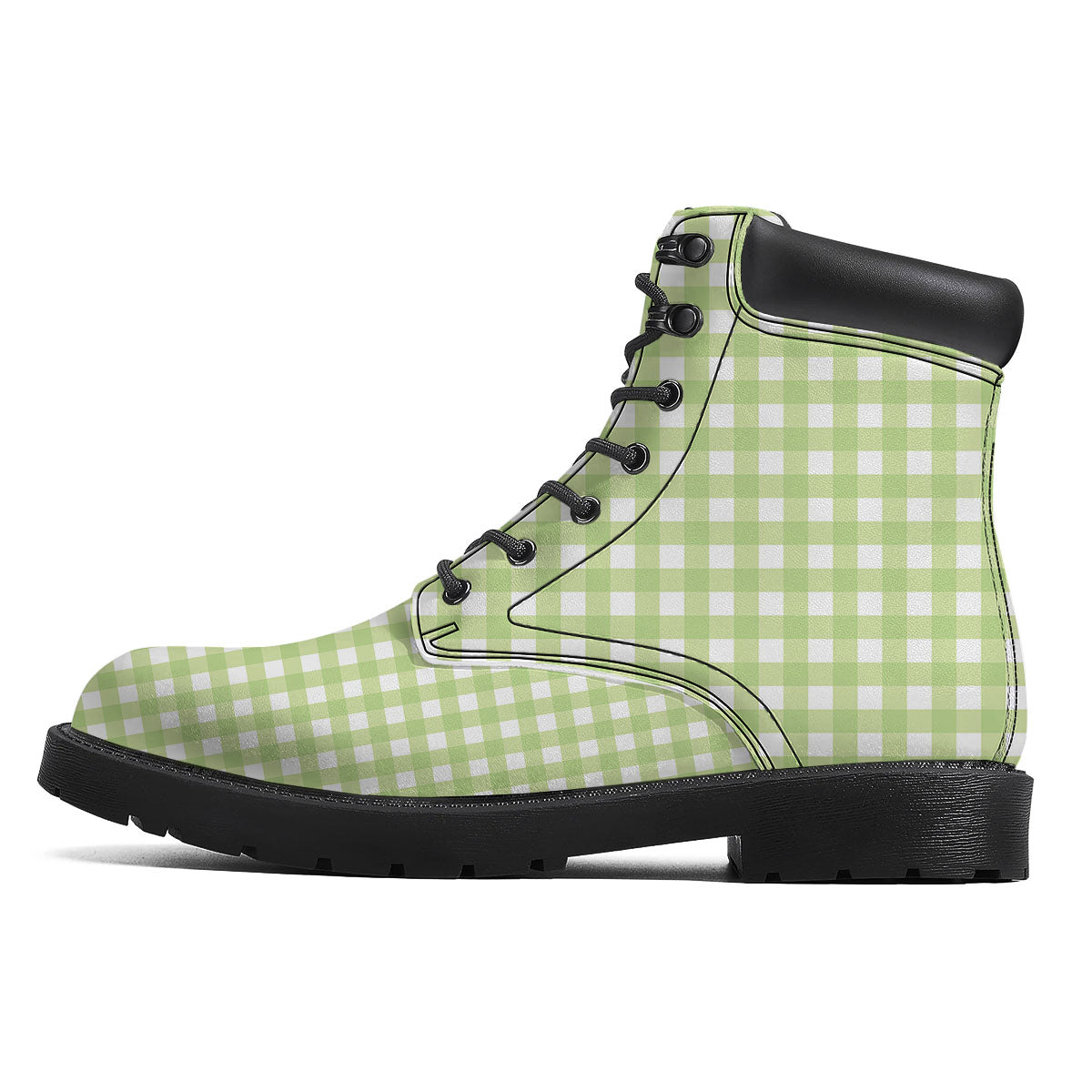 White And Green Check Print Pattern Boots-grizzshop