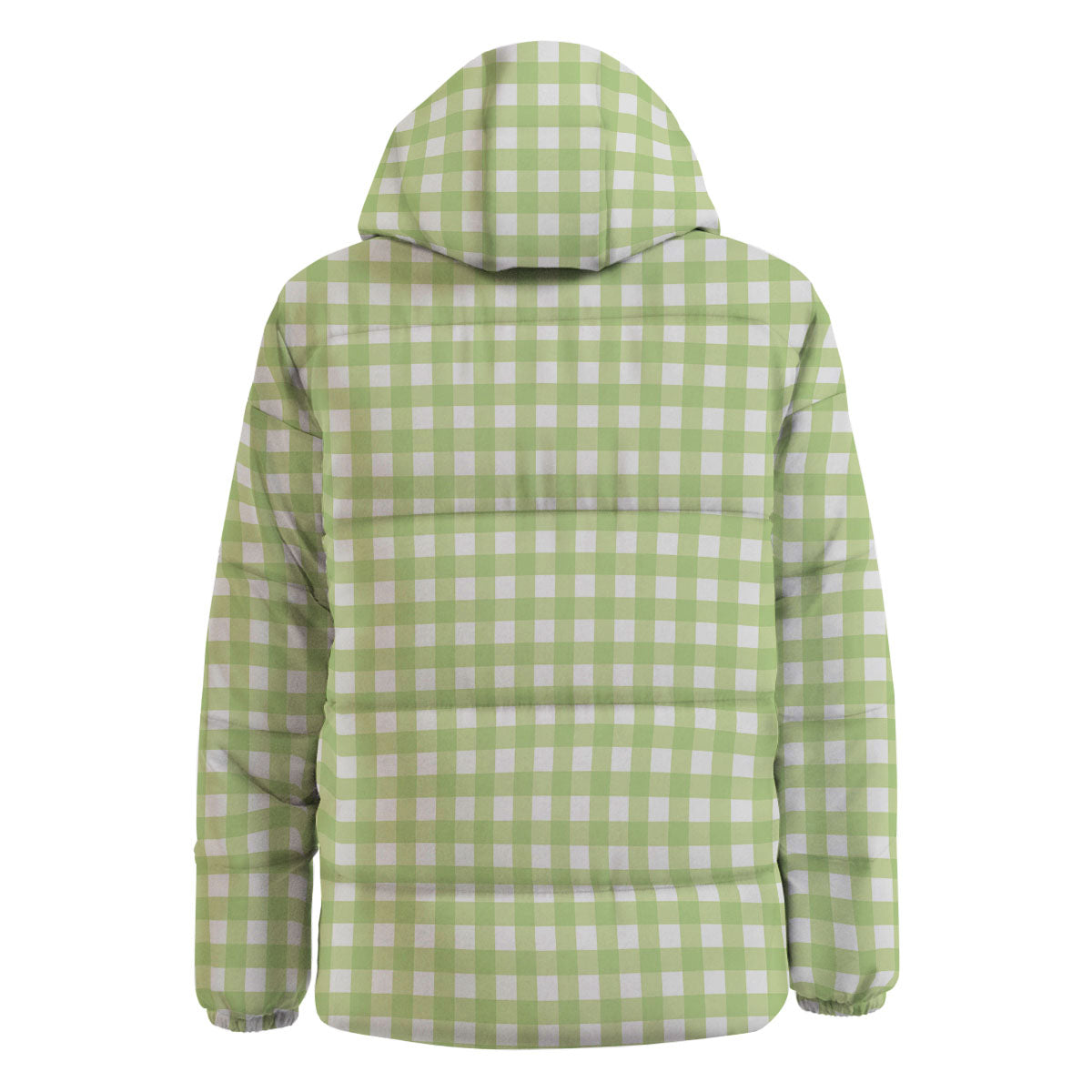 White And Green Check Print Pattern Down Jacket-grizzshop