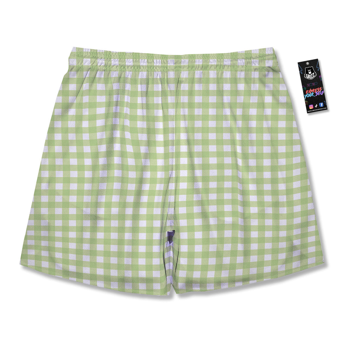 White And Green Check Print Pattern Men's Running Shorts-grizzshop