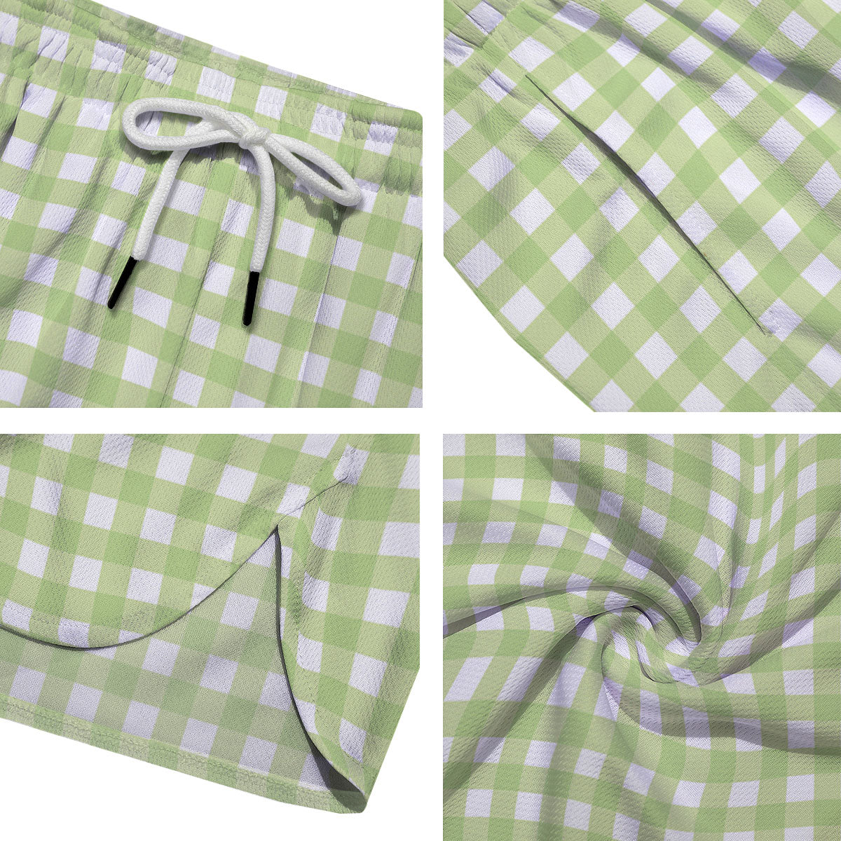 White And Green Check Print Pattern Men's Running Shorts-grizzshop