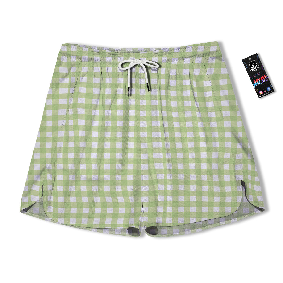 White And Green Check Print Pattern Men's Running Shorts-grizzshop