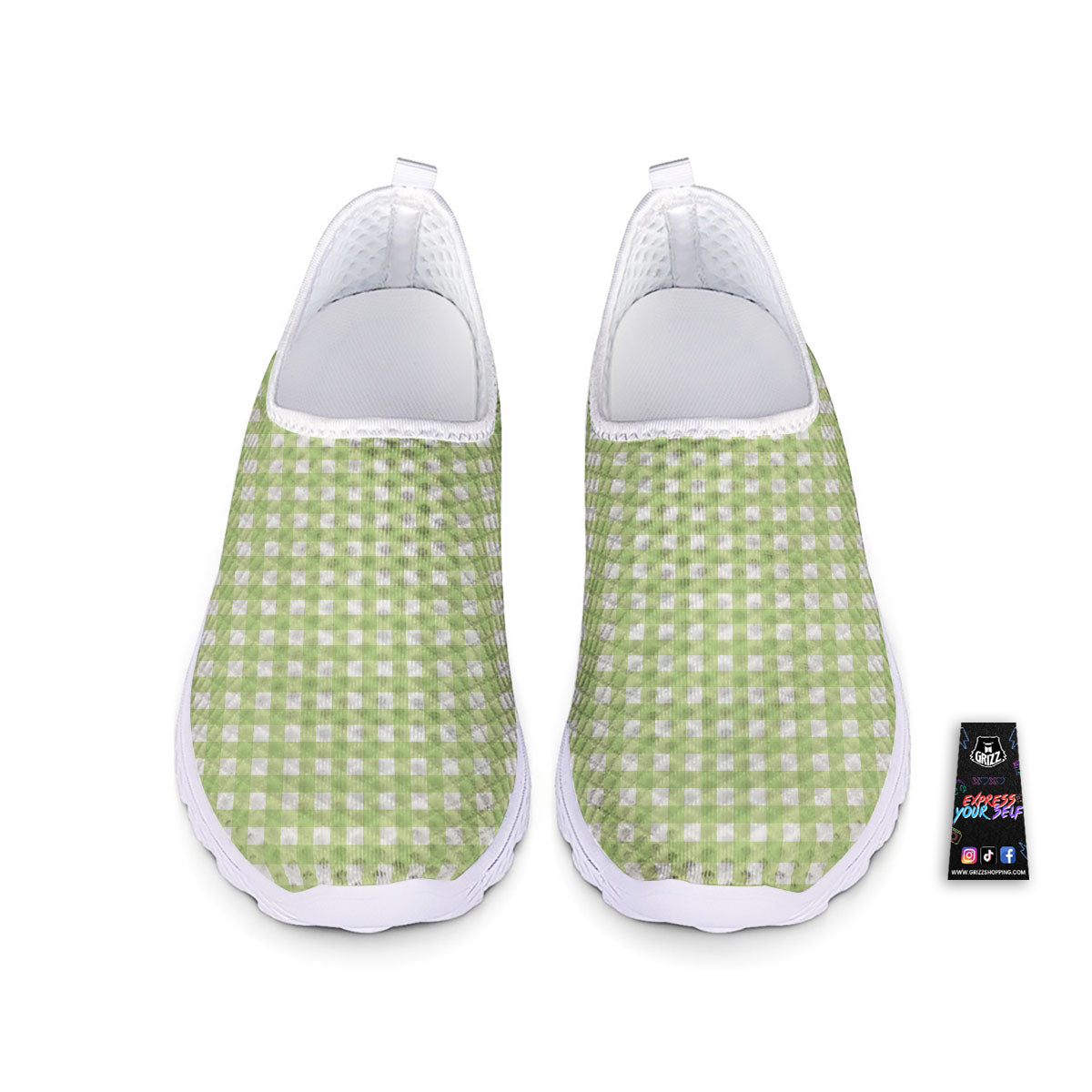 White And Green Check Print Pattern Nurse Shoes-grizzshop