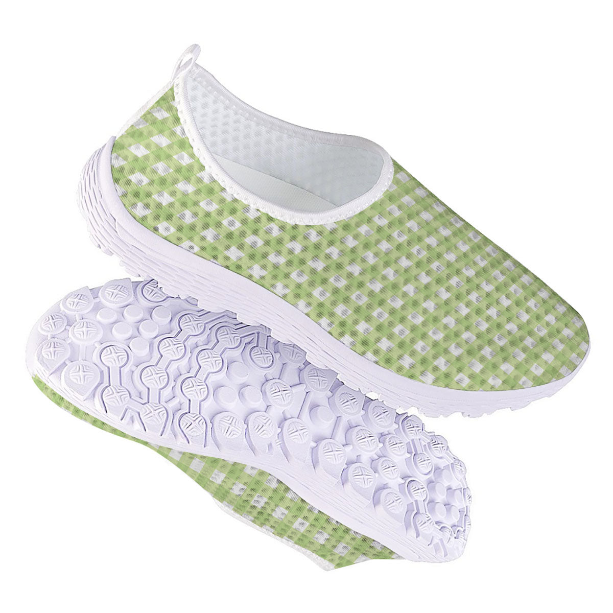 White And Green Check Print Pattern Nurse Shoes-grizzshop