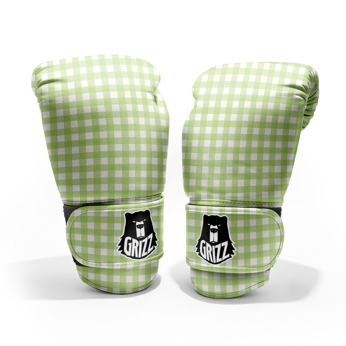 White And Green Check Print Pattern Pro Boxing Glove