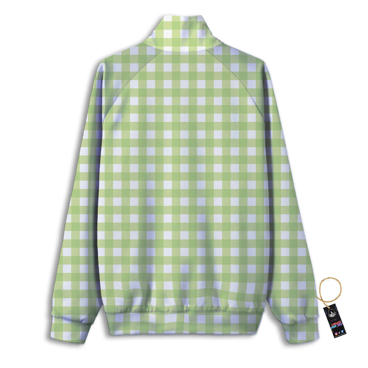 White And Green Check Print Pattern Track Jacket-grizzshop