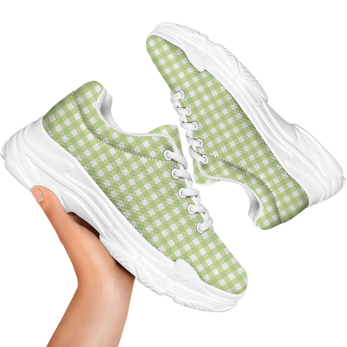 White And Green Check Print Pattern White Chunky Shoes-grizzshop