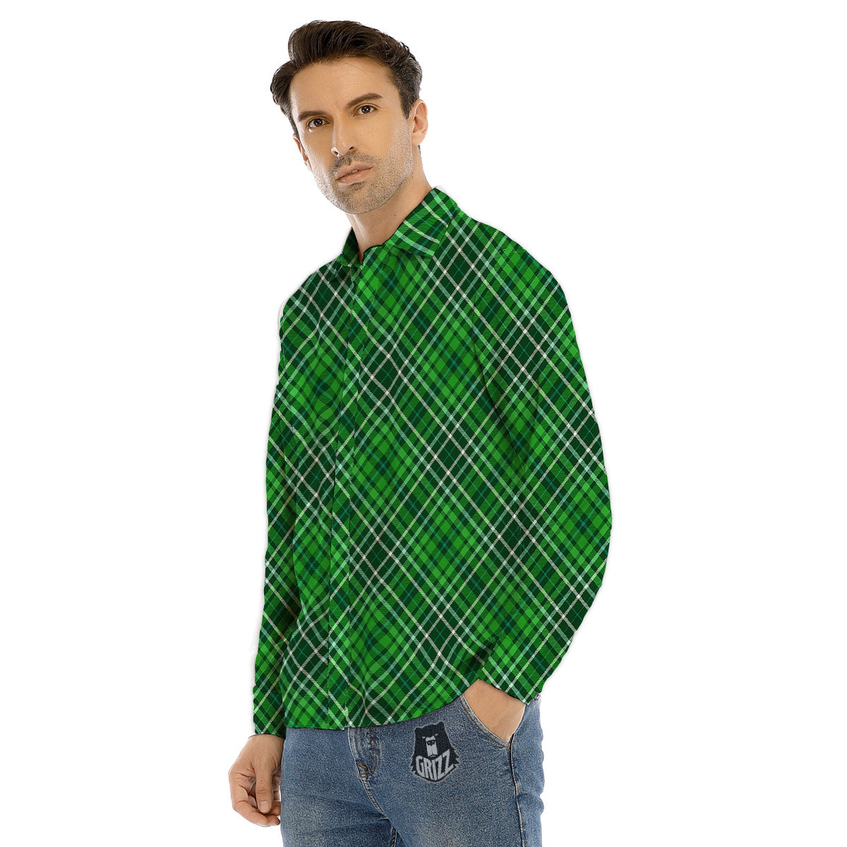 White And Green Plaid Print Pattern Men's Dress Shirts-grizzshop