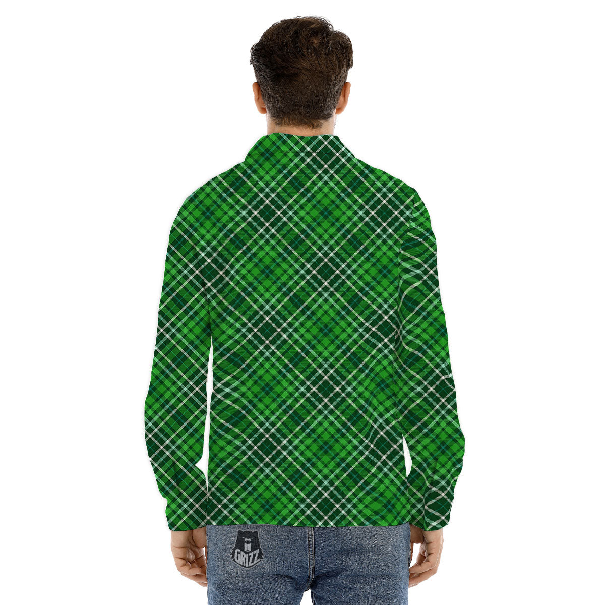 White And Green Plaid Print Pattern Men's Dress Shirts-grizzshop