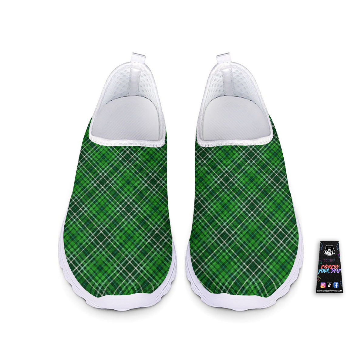 White And Green Plaid Print Pattern Nurse Shoes-grizzshop