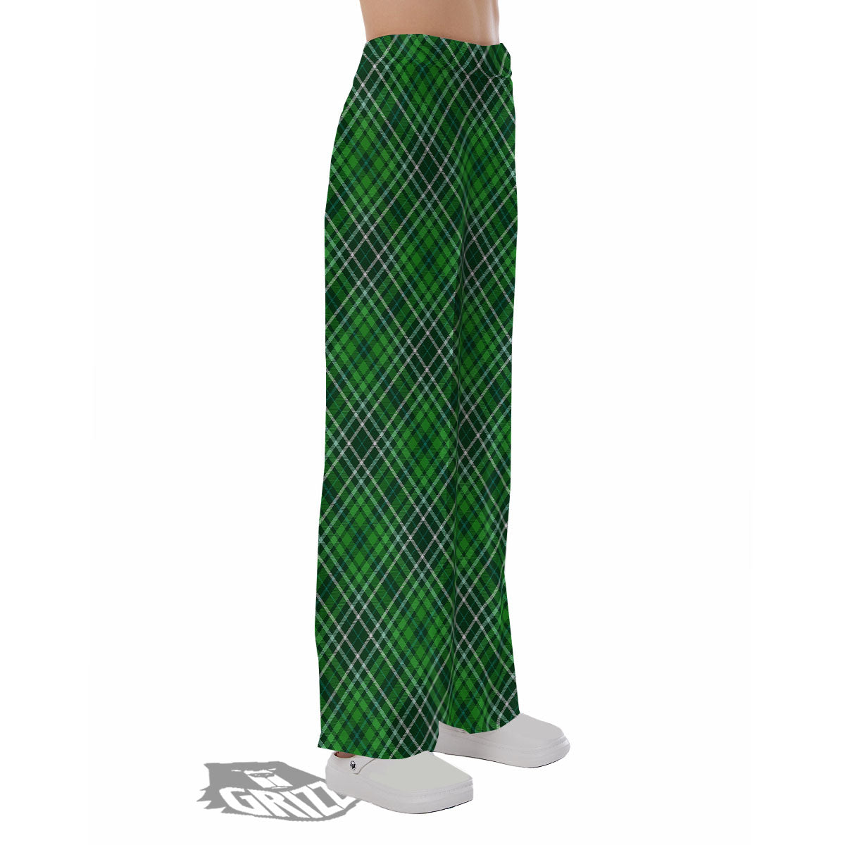White And Green Plaid Print Pattern Pajama Pants-grizzshop