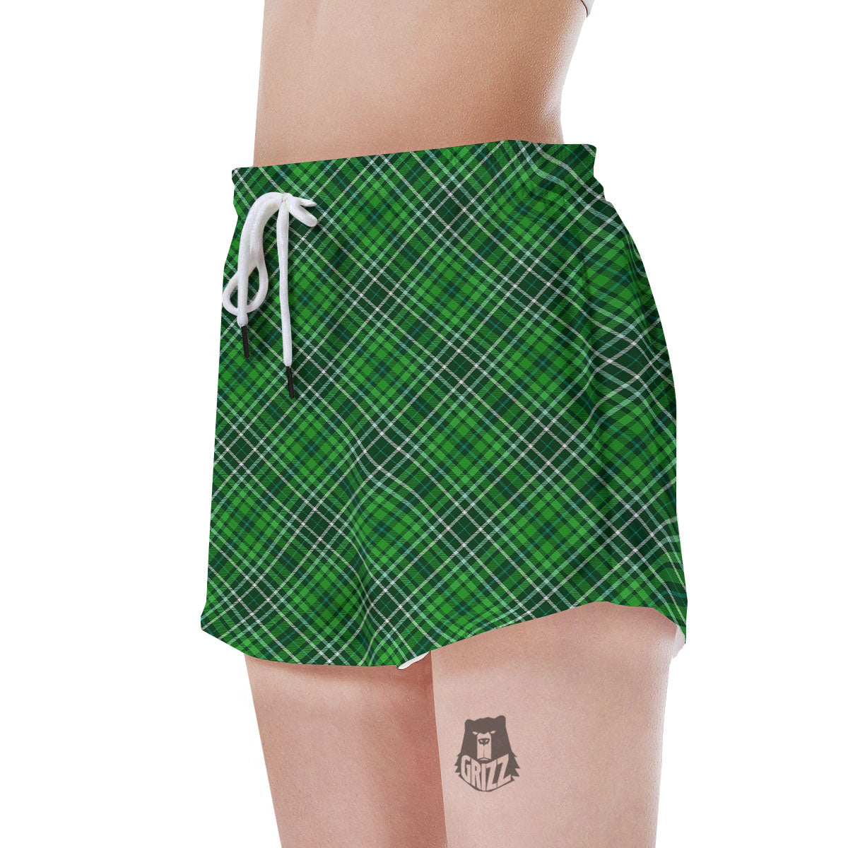 White And Green Plaid Print Pattern Women's Shorts-grizzshop