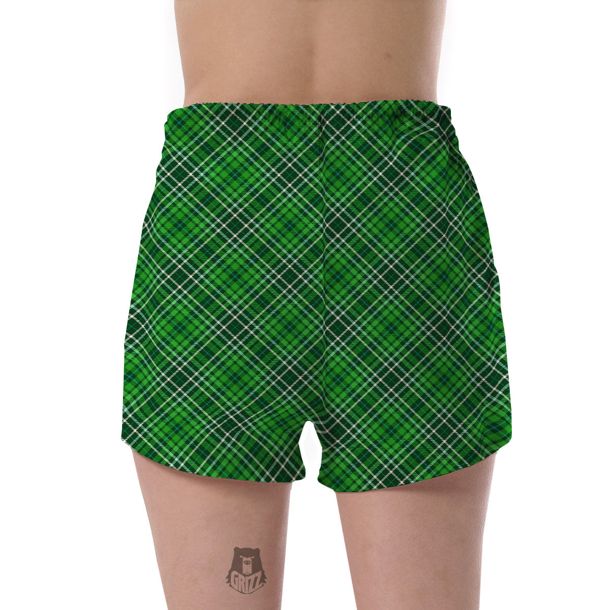 White And Green Plaid Print Pattern Women's Shorts-grizzshop