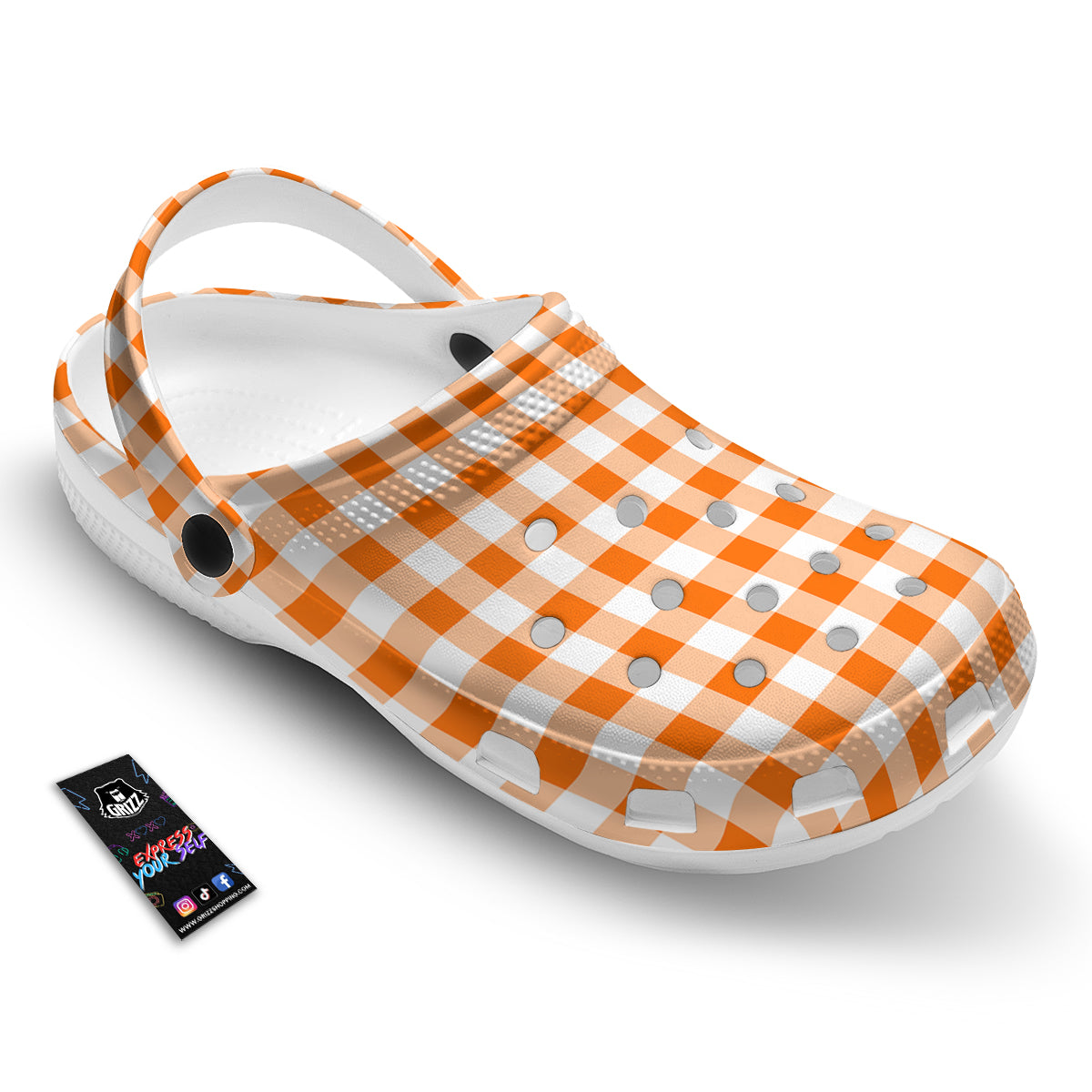 White And Orange Check Print Pattern Clog-grizzshop