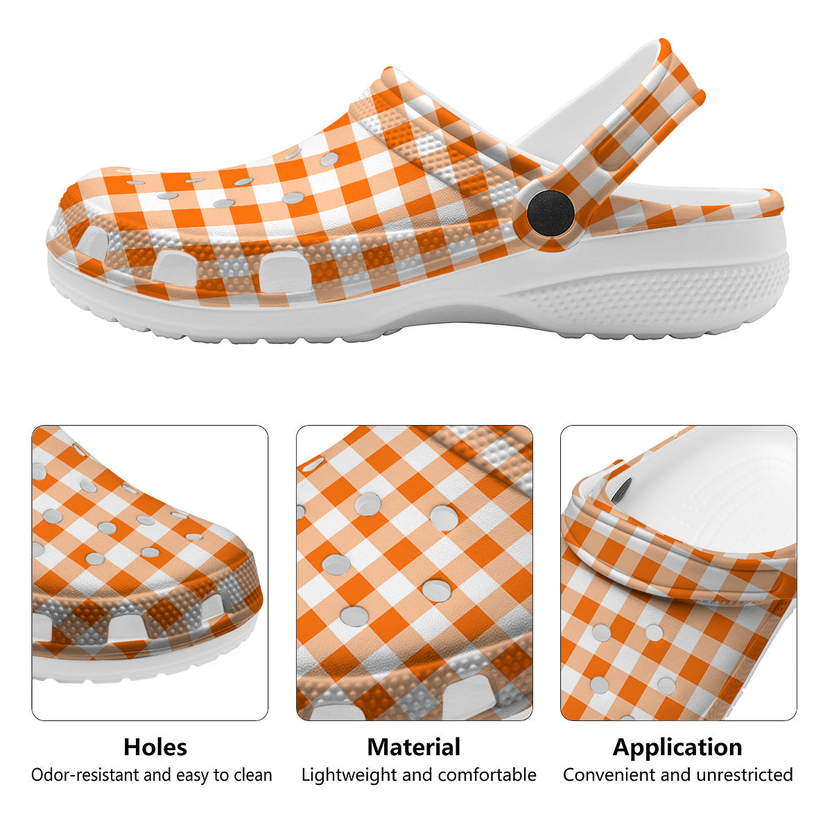 White And Orange Check Print Pattern Clog-grizzshop