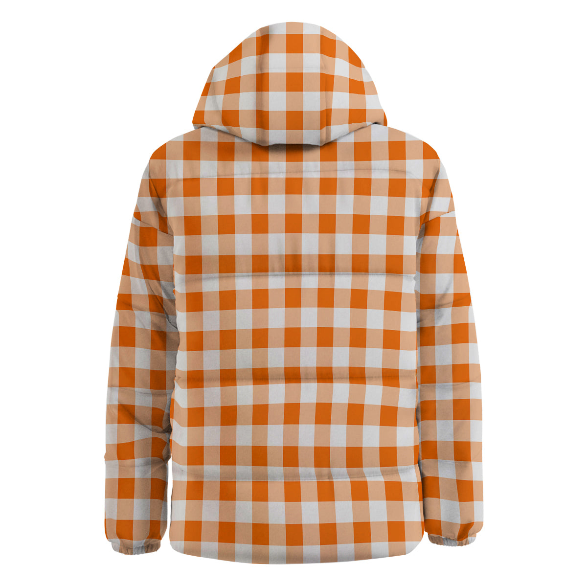 White And Orange Check Print Pattern Down Jacket-grizzshop
