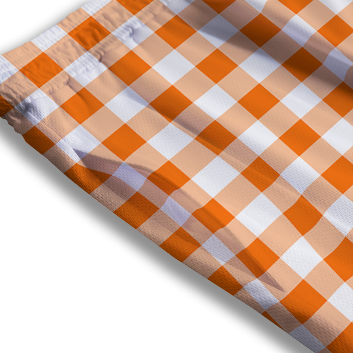 White And Orange Check Print Pattern Mesh Shorts