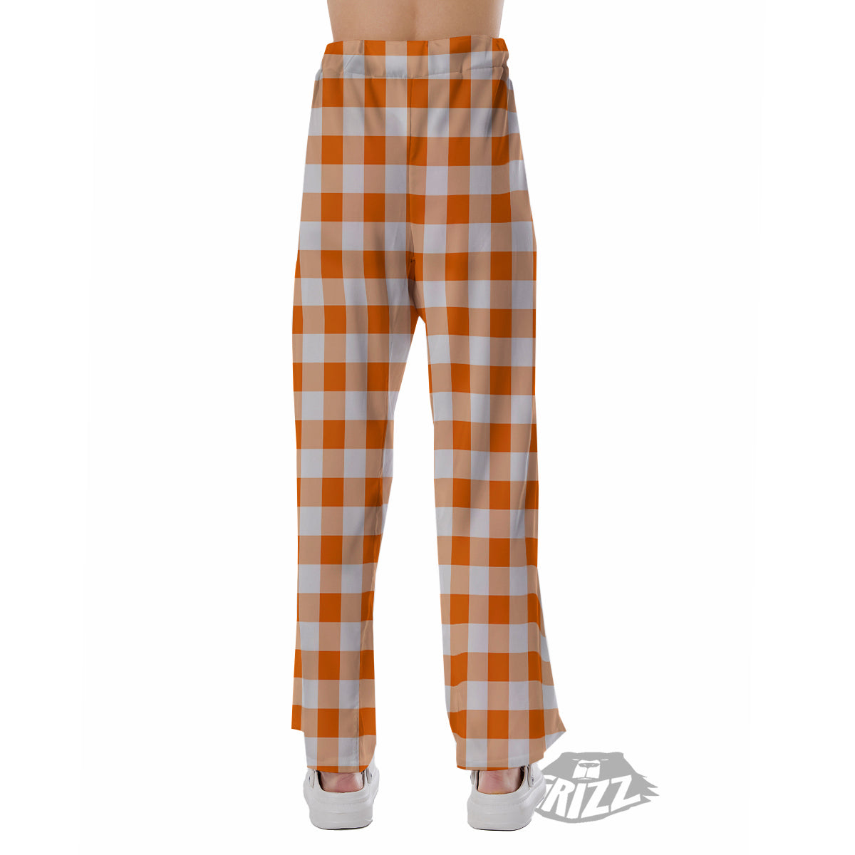 White And Orange Check Print Pattern Pajama Pants-grizzshop