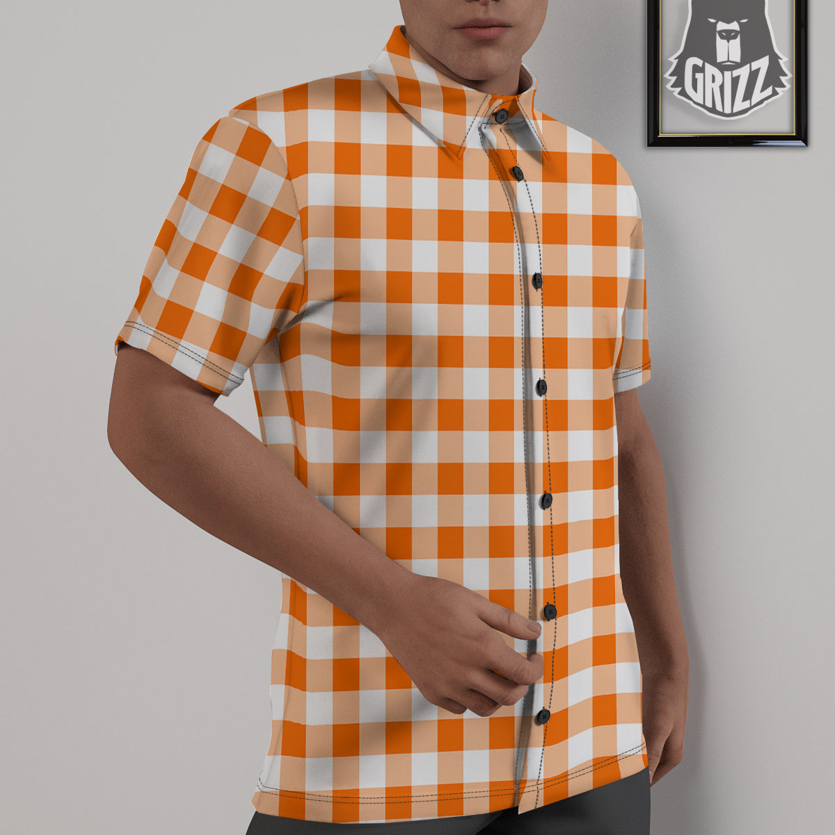 White And Orange Check Print Pattern Untucked Shirts-grizzshop