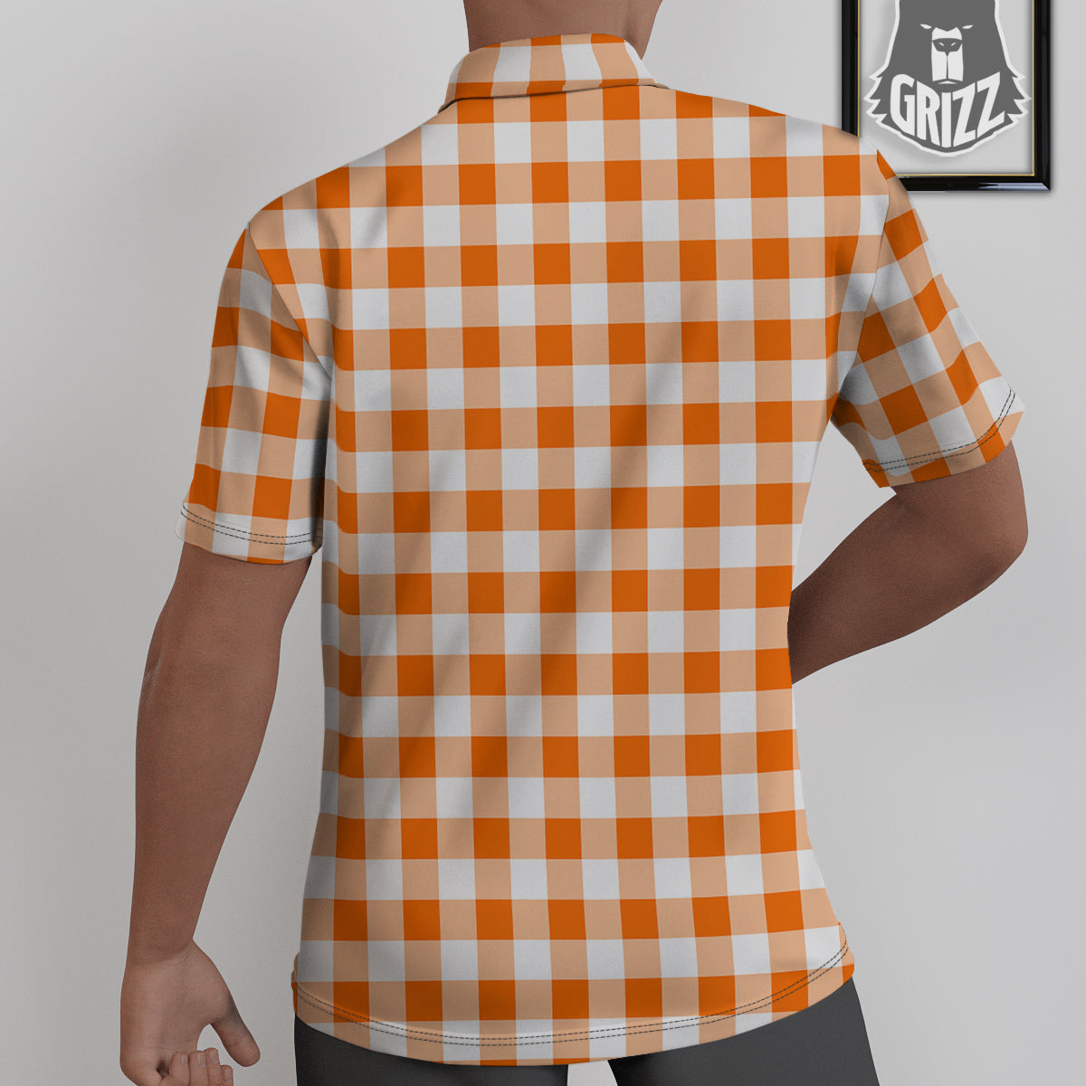 White And Orange Check Print Pattern Untucked Shirts-grizzshop