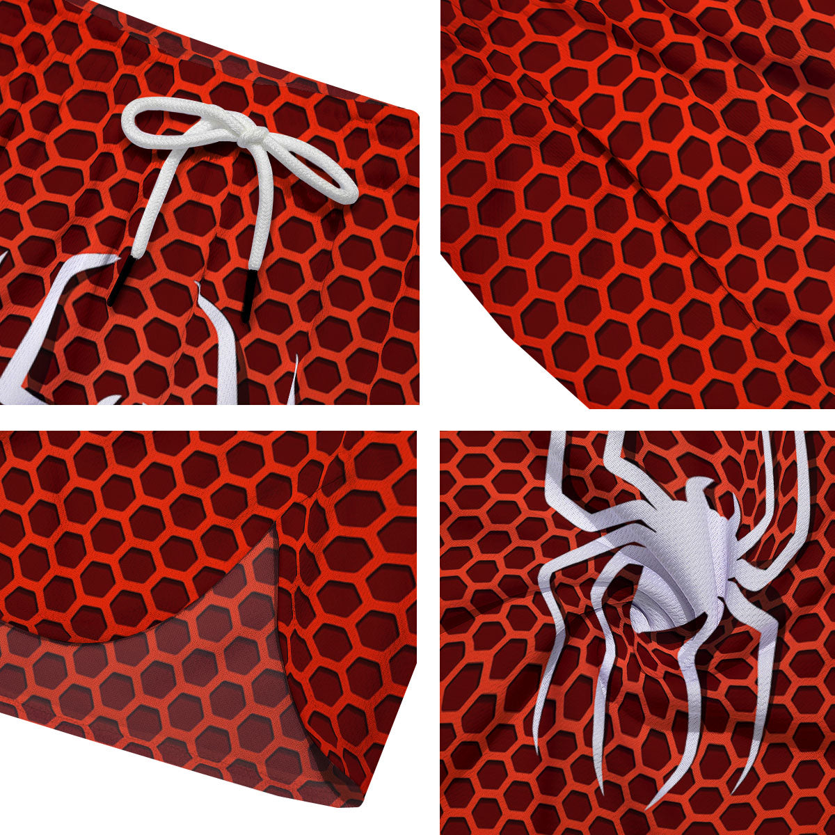 White And Red Spider Print Men's Running Shorts-grizzshop