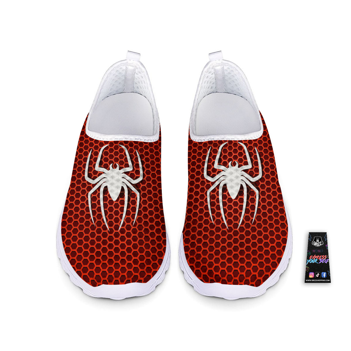 White And Red Spider Print Nurse Shoes-grizzshop