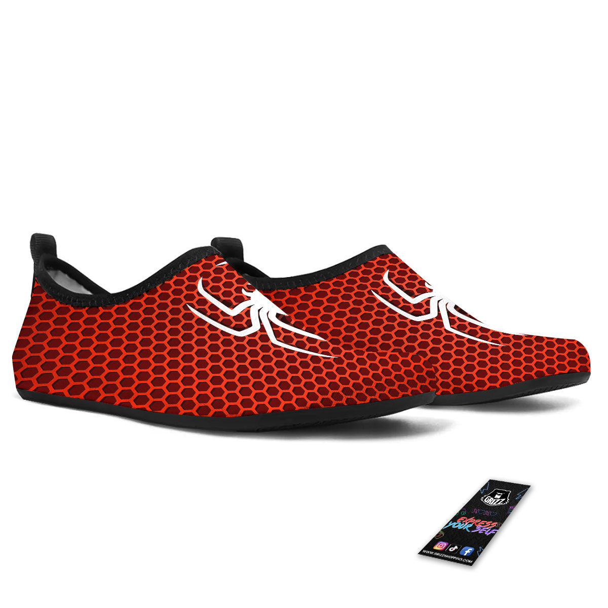 White And Red Spider Print Water Shoes-grizzshop