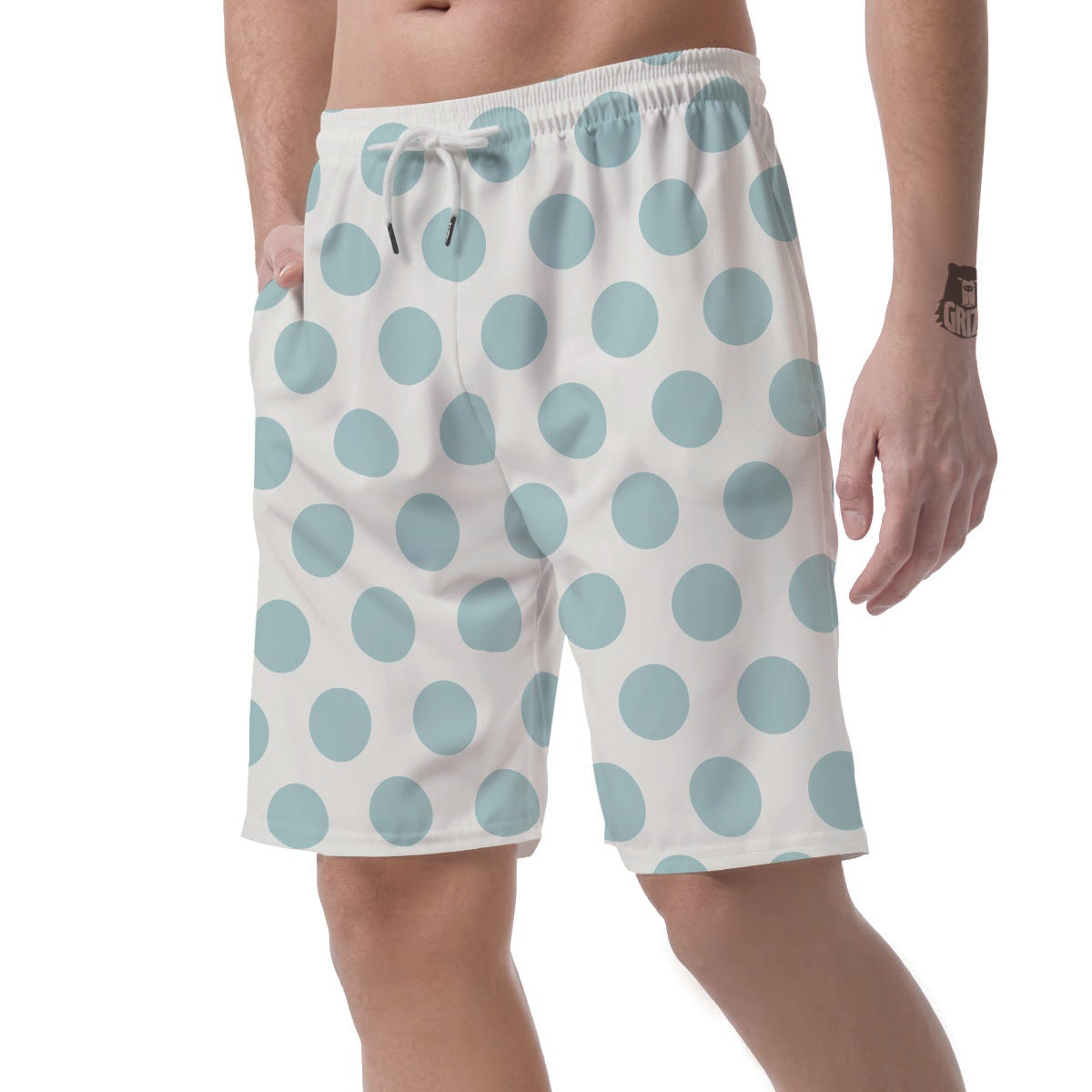 White And Turquoise Polka Dot Men's Shorts-grizzshop